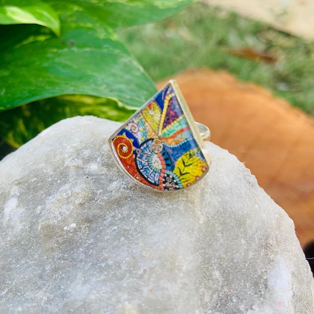 MEXICAN FOLKLORIC ART NICKEL SILVER RING Adjustable